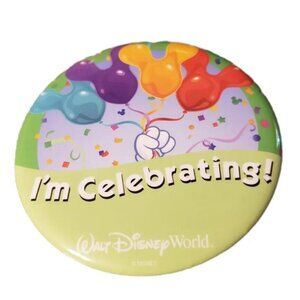 Walt Disney World Pin Button Souvenir I'm Celebrating Mickey Mouse Balloons
